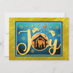 Cartão De Festividades Natal Silhueta "JOY" Ouro Moderno