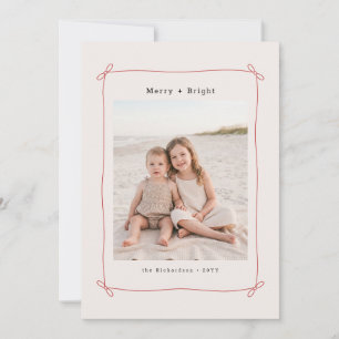 Cartão De Festividades Natal Simples com Arco Vermelho para Foto da Famíl