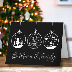 Cartão De Festividades Natal Simples Moderno Preto Branco Família