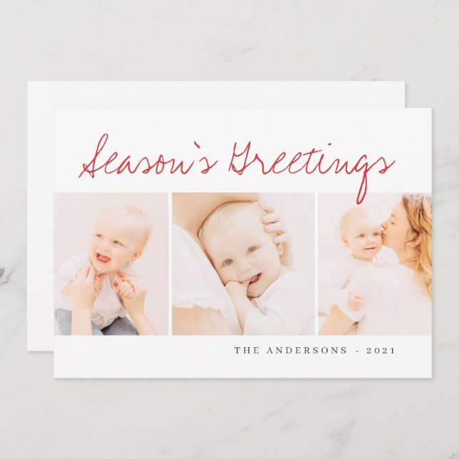 Cartão De Festividades Natal Simples Moderno Saudação Três Foto (Frente/Verso)