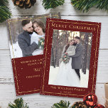 Cartão De Festividades Natal Snowfall Maroon Red 2 Foto Dourada<br><div class="desc">Cartão de Férias Dourado 2 Fotográficas para a queda de neve do Natal Maroon Vermelho</div>