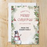 Cartão De Festividades Natal Snowman Holly Fir e Snow Scense Family<br><div class="desc">Exclusivamente a partir de designs4 dias,  o nosso boneco de neve de Natal,  snowman e abeto cartão de neve. Personalize com sua própria família ou nome comercial para tornar este cartão seu!</div>