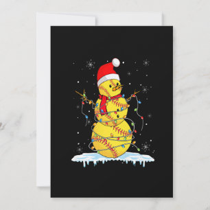 Cartão De Festividades Natal Softbol Homem de Neve Papai Noel Luzes de Na