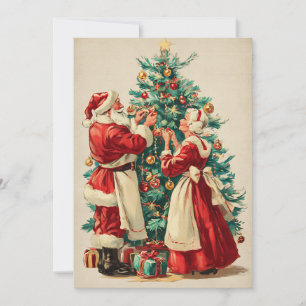 Cartão De Festividades Natal Sr e Sra Claus Retro Vintage Simples