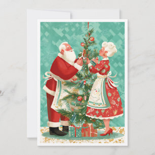 Cartão De Festividades Natal Sr e Sra Claus Retro Vintage Simples