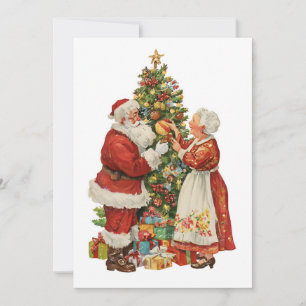 Cartão De Festividades Natal Sr e Sra Claus Retro Vintage Simples
