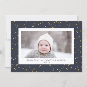 Cartão De Festividades Natal Starry Night Foto minimalista Dourada