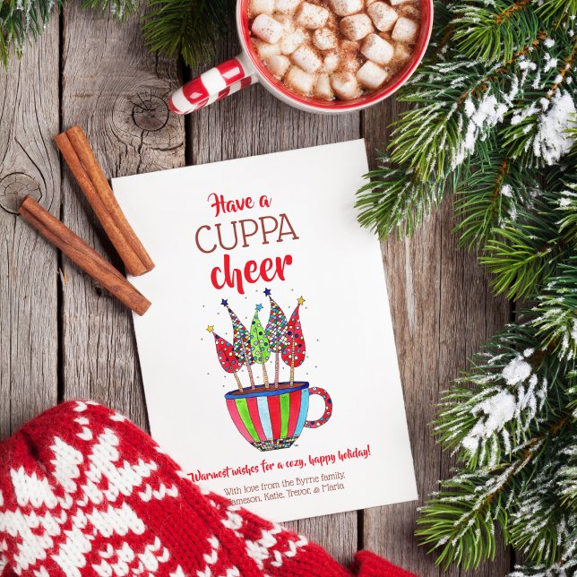 Cartão De Festividades Natal Tea Cuppa Cheer Holiday (Criador carregado)