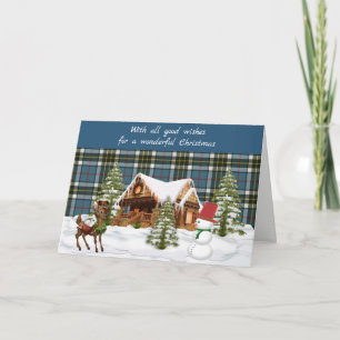 Cartão De Festividades Natal Thompson Blue Tartan Escocês
