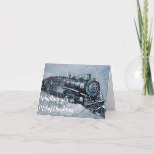 Cartão De Festividades Natal Tradicional de Trem com Neve sem foto