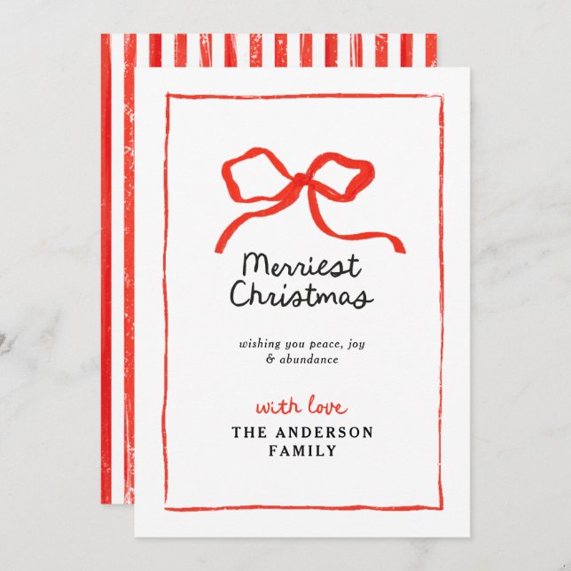 Cartão De Festividades Natal tradicional e elegante do arco vermelho (Frente/Verso)