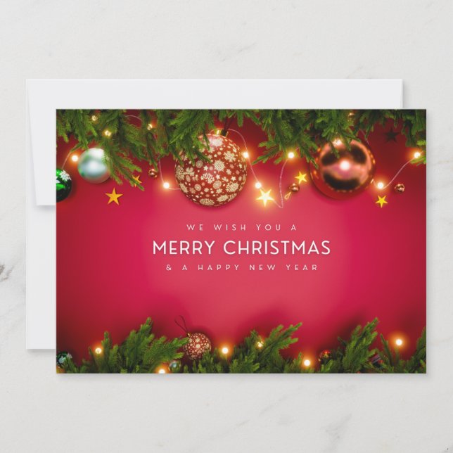 Cartão De Festividades Natal Tradicional Vermelho e Verde (Frente)