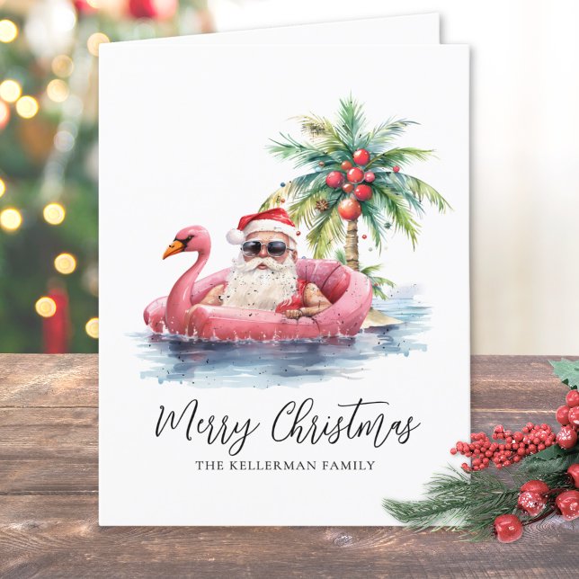 Cartão De Festividades Natal Tropical de Praia Santa Claus (Santa Claus Tropical Beach Christmas Holiday Card)