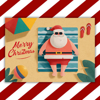 Cartão De Festividades Natal Tropical Divertido de Praia com Papai Noel n