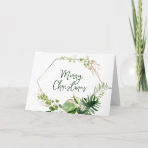 Cartão De Festividades Natal Tropical Verde & Dourado Folhas de Monstera