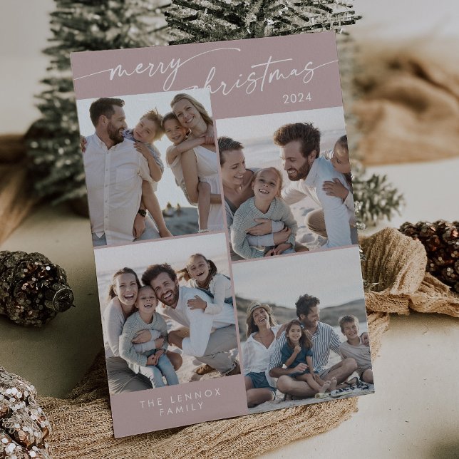 Cartão De Festividades Natal Único com Rosa de Natal Rosa Boho (Criador carregado)