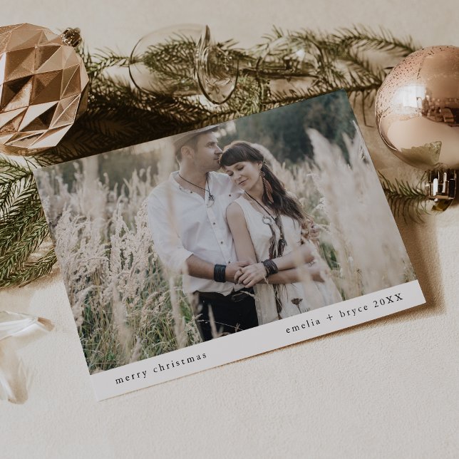 Cartão De Festividades Natal Único da Família Simples Preta EMELIA (EMELIA Black Simple Family Unique Photo Christmas Holiday Card)