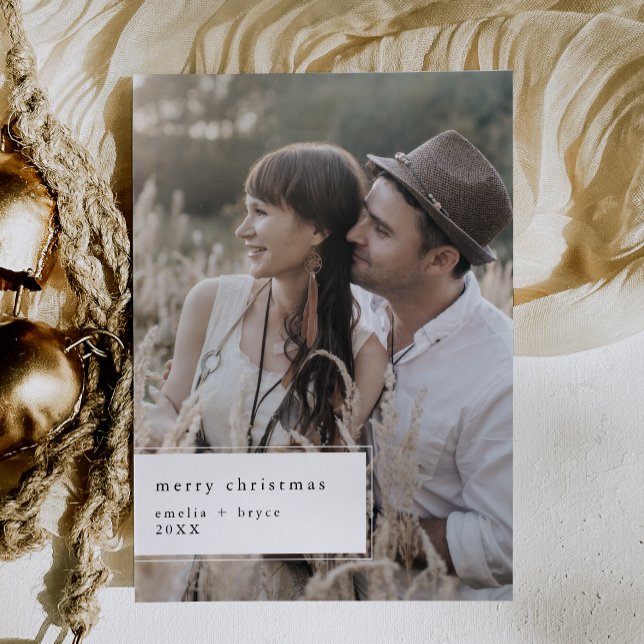 Cartão De Festividades Natal Único para Impressão em Preto EMELIA (EMELIA Black Printable Cute Unique Photo Christmas Holiday Card)