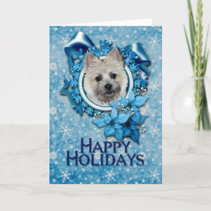 Cartão De Festividades Natal - Urso Neve Azul - Neve Floco Cairn Terrier