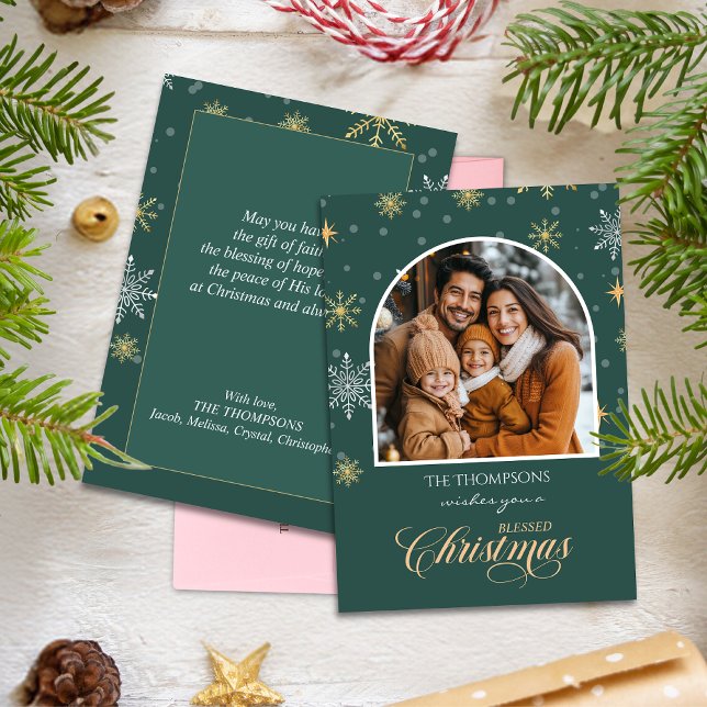 Cartão De Festividades Natal Verde com Flocos de Neve Modernos (Criador carregado)