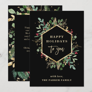 Cartão De Festividades Natal Verde Dourado Preto   Felizes Festas