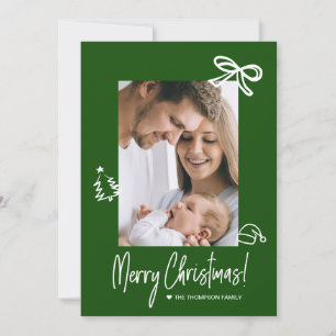 Cartão De Festividades Natal Verde Moderno com Desenho à Mão