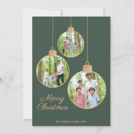 Cartão De Festividades Natal Verde para Ornamento de Fotos Moderno