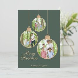 Cartão De Festividades Natal Verde para Ornamento de Fotos Moderno