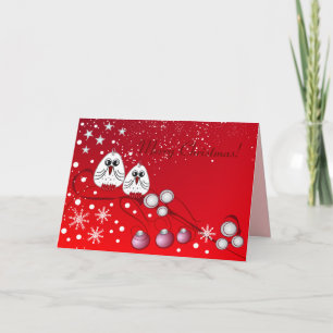 Cartão De Festividades Natal vermelho com aves