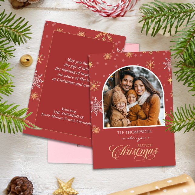 Cartão De Festividades Natal Vermelho com Flocos de Neve Modernos (Criador carregado)