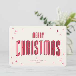 Cartão De Festividades Natal Vermelho Creme Estrelas Retro Planas