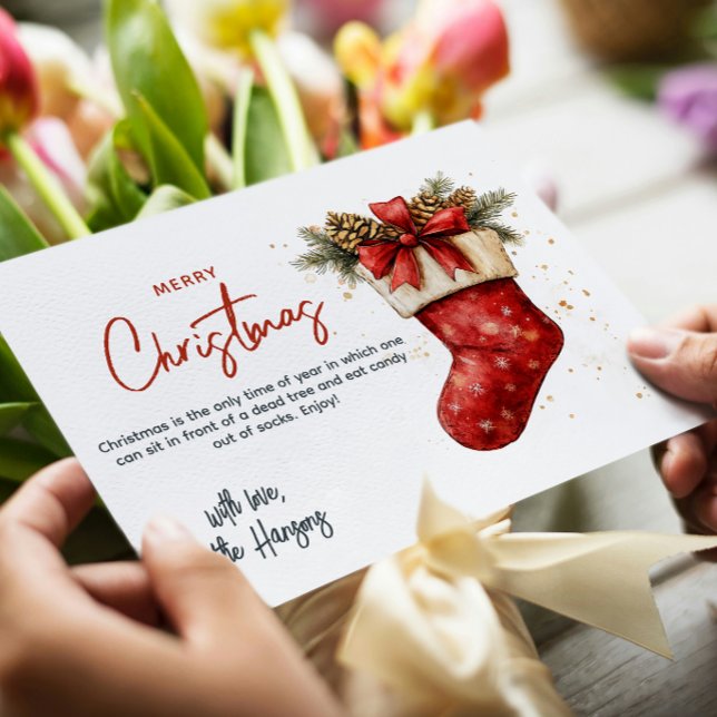 Cartão De Festividades Natal Vermelho estocando feliz Natal (Criador carregado)