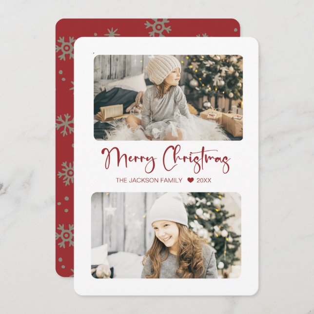Cartão De Festividades Natal Vermelho Moderno 2 Fotos (Frente/Verso)