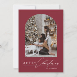 Cartão De Festividades Natal Vermelho Moderno com Arco e Foto Minimalista