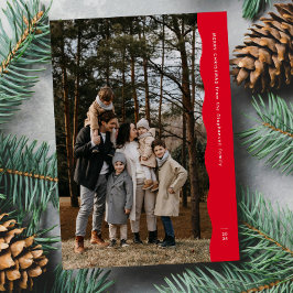 Cartão De Festividades Natal vermelho simples moderno com duas fotos e bo