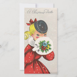 Cartão De Festividades Natal vintage Girl Hello