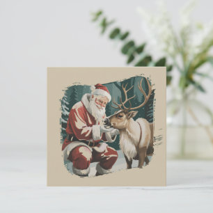 Cartão De Festividades Natal Vintage Inspirado Retrô Papai Noel Rena