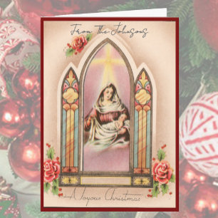 Cartão De Festividades Natal Vintage Madonna Nome Personalizado Interior