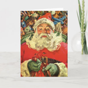 Cartão De Festividades Natal vintage Papai Noel em Sleigh com Brinquedos