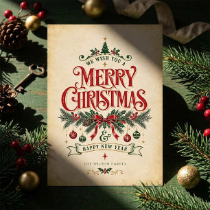 Cartão De Festividades Natal Vintage Retro e Feliz Ano Novo
