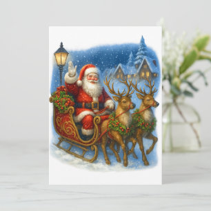 Cartão De Festividades Natal Vintage Retro Santa Inverno Aconchegante 90s