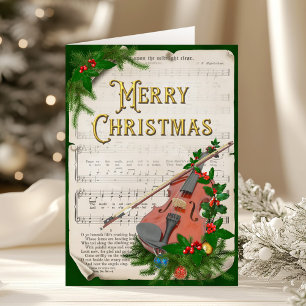Cartão De Festividades Natal Violin Vintage Sheet Music Elegante