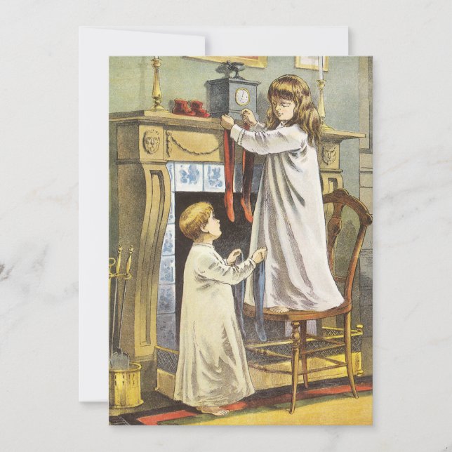 Cartão De Festividades Natal Vitoriano, Meias de Natal das Crianças (Frente)