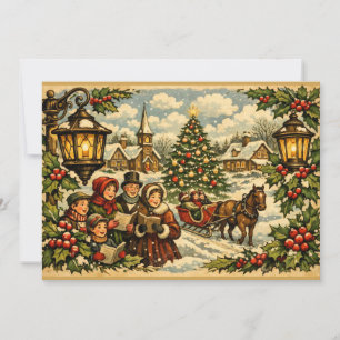 Cartão De Festividades Natal vitoriano na igreja e canções de Natal