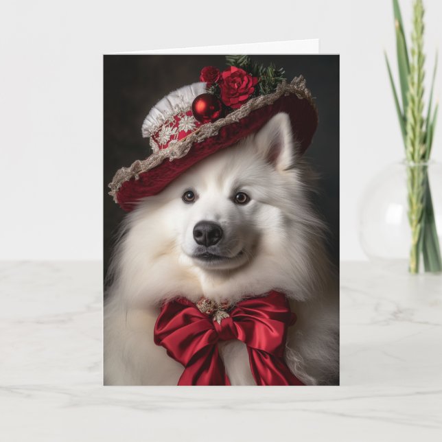 Cartão De Festividades Natal Vitoriano Samoyed (Frente)