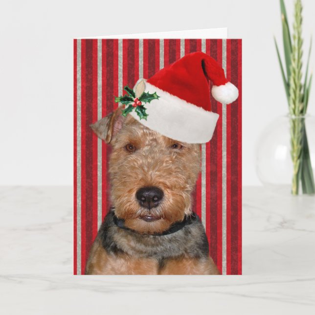 Cartão De Festividades Natal Welsh Terrier com chapéu (Frente)