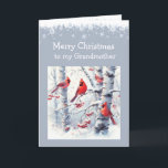 Cartão De Festividades Natal Winter Snowy Trees Cardeal Avó<br><div class="desc">Natal Winter Snowy Trees Cardinal Avó Red Pássaros na neve e flocos de neve gelados</div>