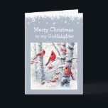 Cartão De Festividades Natal Winter Snowy Trees Cardeal Godaughter<br><div class="desc">Pássaros Vermelhos Cardeal Filha das Neves de inverno na neve e flocos de neve gelados</div>
