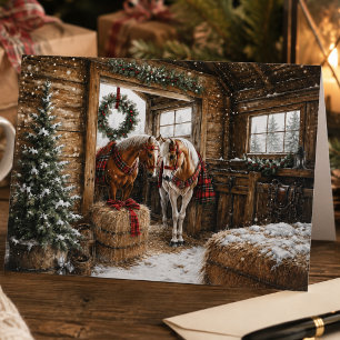 Cartão De Festividades Natal Xadrez Rustico Cavalo País 