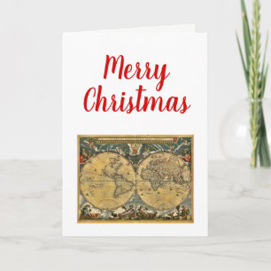Cartão De Festividades Natal Xmas Mapa Antigo do Mundo J. Blaeu 1664